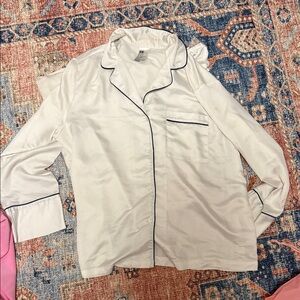 Ivory Pajama Set Top with Black Piping